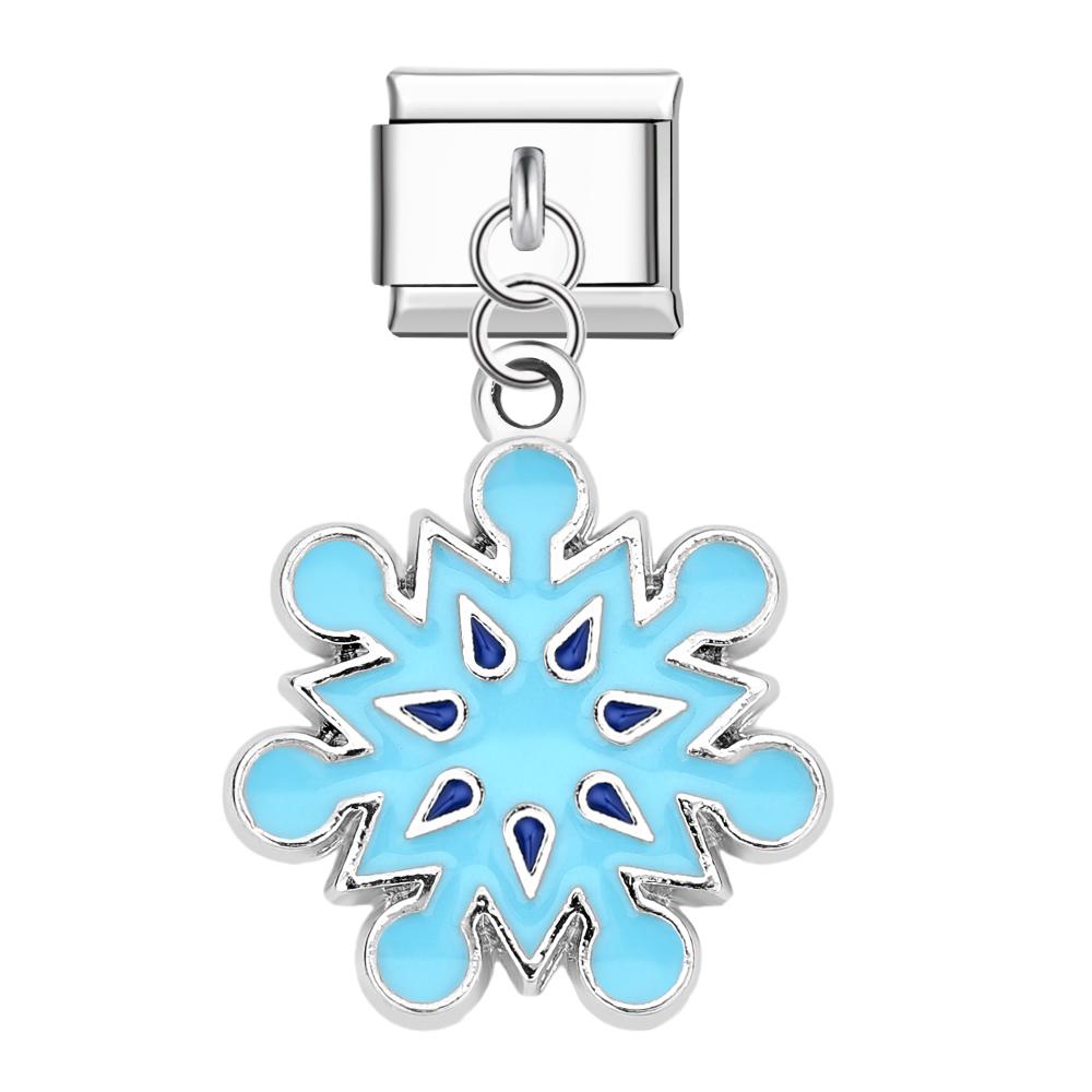 Light Blue Snowflakes Italian Charm For Italian Charm Bracelets Composable Link Christmas Gift - soufeeluk