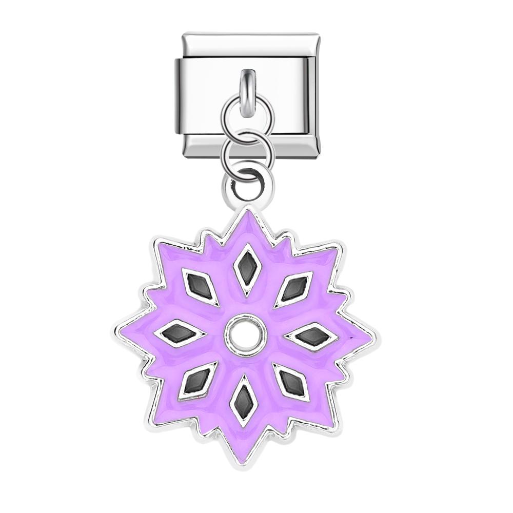 Purple Snowflakes Italian Charm For Italian Charm Bracelets Composable Link Christmas Gift - soufeeluk