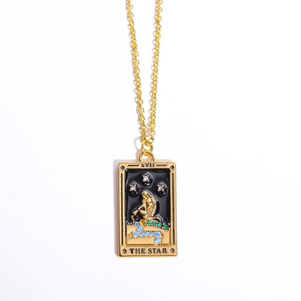 Colorful Tarot Cards Symbolic Necklace Dripping Oil Pendant Enamel Necklace With Rhinestones Gift - soufeeluk