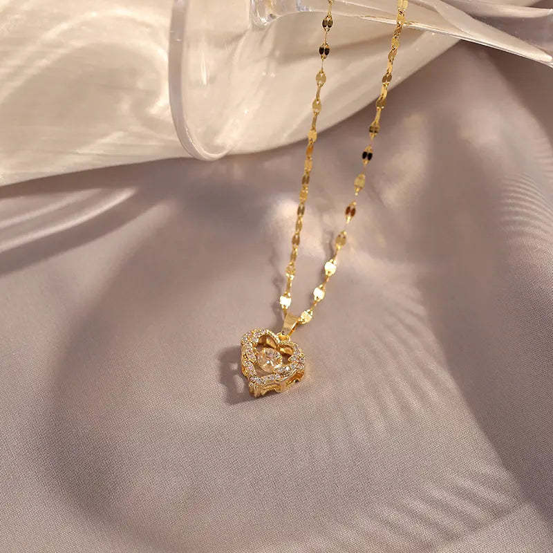 Love Heart Necklace Elegant Wing Diamond Gift - soufeeluk
