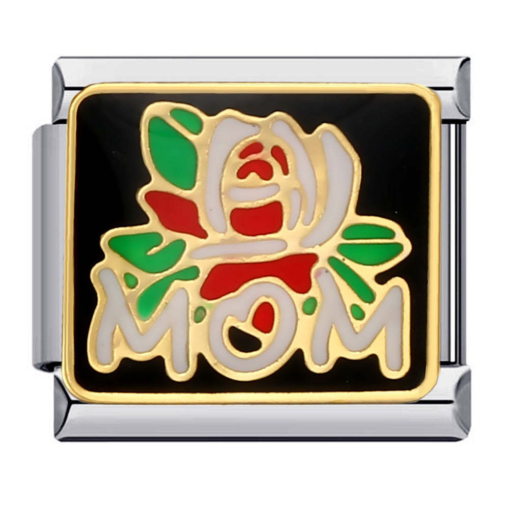 Beautiful MOM Flower Italian Charm For Italian Charm Bracelets Composable Link - soufeeluk
