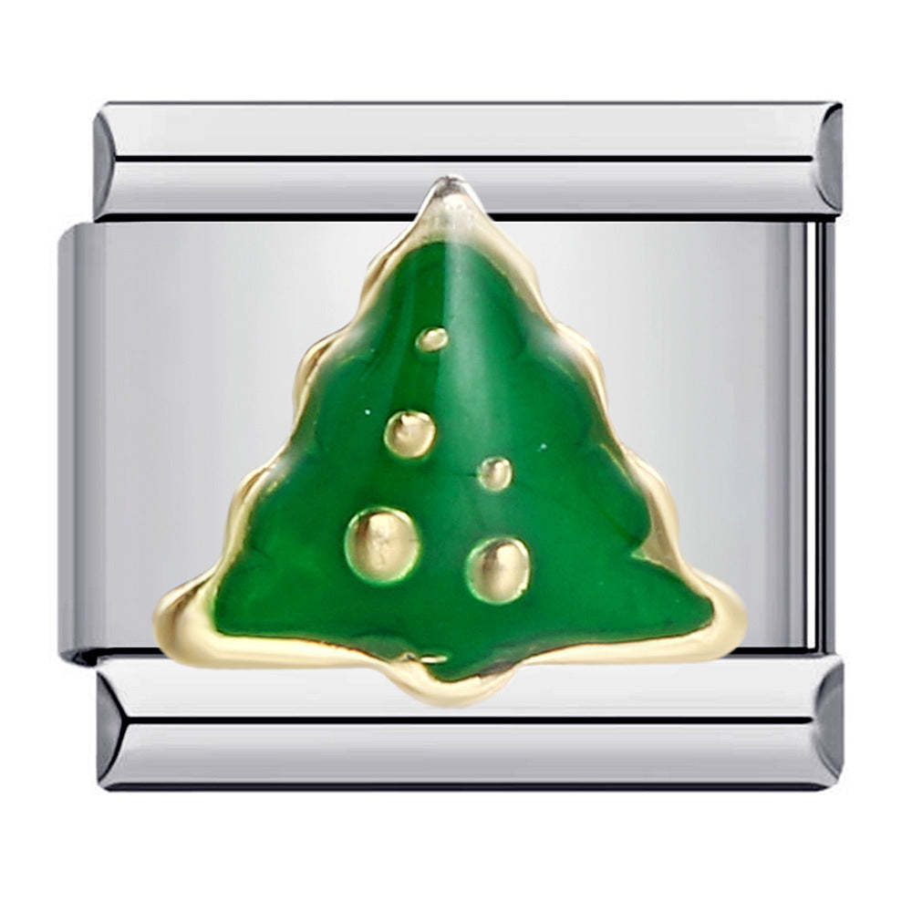 Golden Edge Christmas Tree Italian Charm For Italian Charm Bracelets Composable Link - soufeeluk
