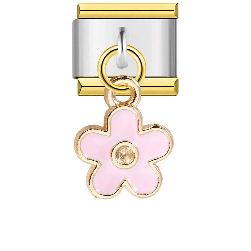 Gold Edge Pink Flower Pendant Italian Charm For Italian Charm Bracelets Composable Link - soufeeluk