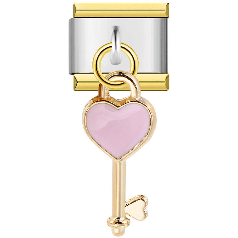 Pink Love Key Pendant Italian Charm For Italian Charm Bracelets Composable Link - soufeeluk