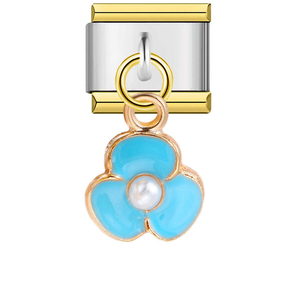 Blue Three-petal Flower Pendant Italian Charm For Italian Charm Bracelets Composable Link - soufeeluk