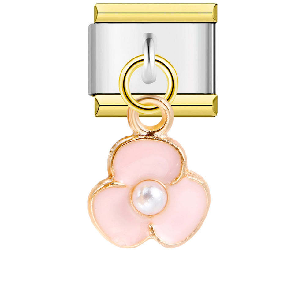 Pink Three-petal Flower Pendant Italian Charm For Italian Charm Bracelets Composable Link - soufeeluk