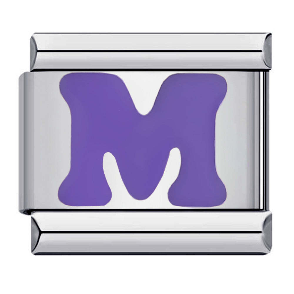Purple Letter M Italian Charm For Italian Charm Bracelets Composable Link - soufeeluk