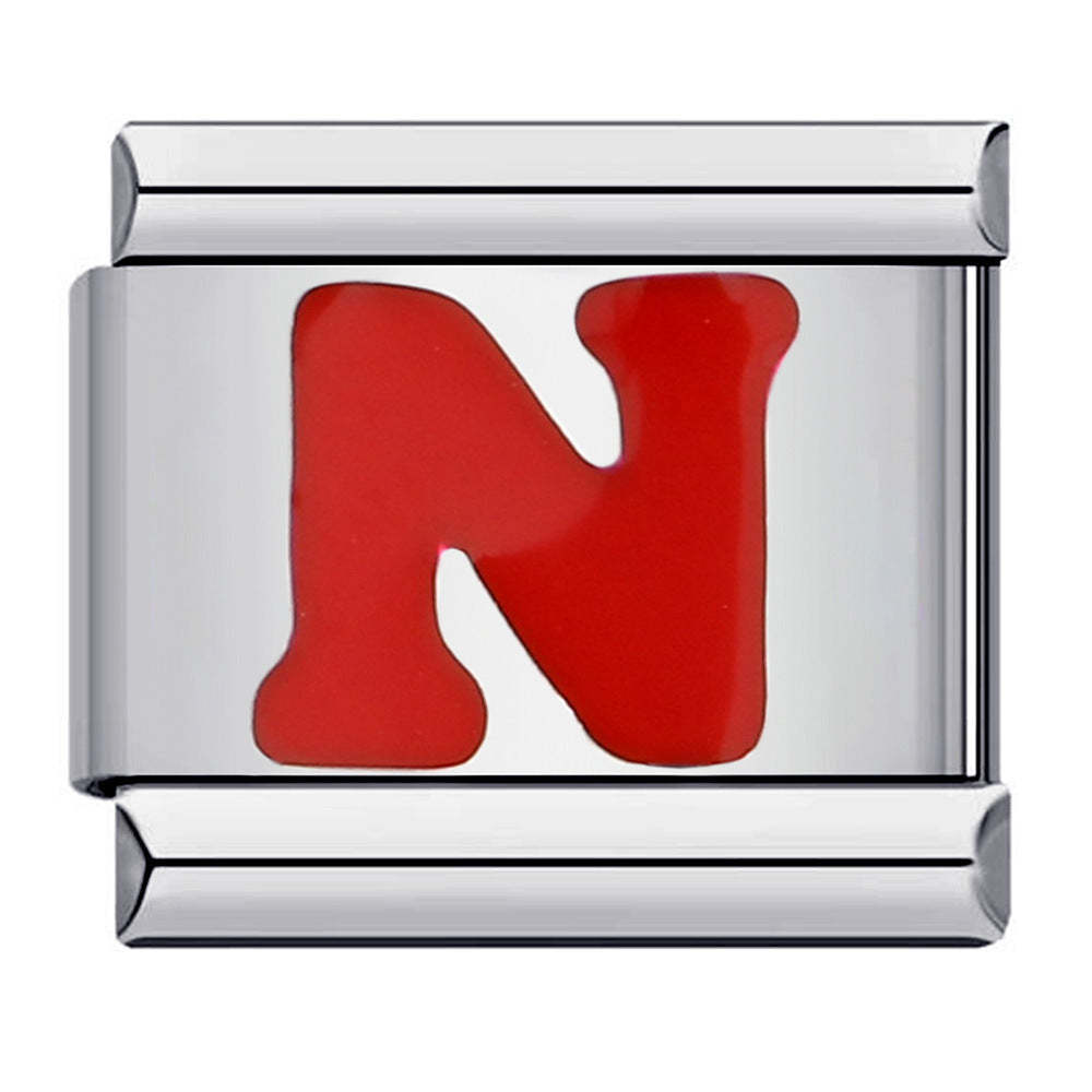 Red Letter N Italian Charm For Italian Charm Bracelets Composable Link - soufeeluk