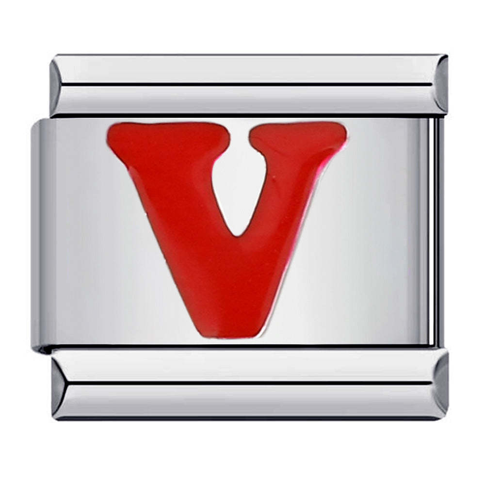 Red Letter V Italian Charm For Italian Charm Bracelets Composable Link - soufeeluk