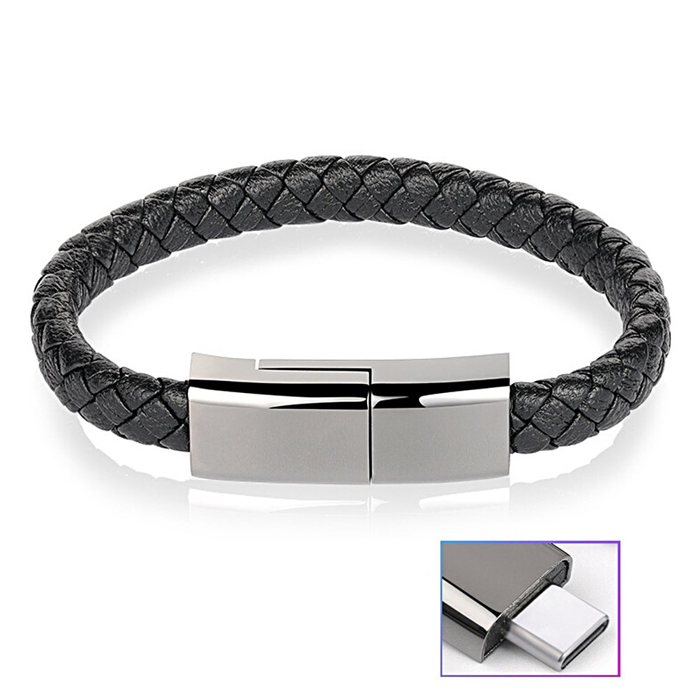 Phone Charging Bracelet - Apple Lightning to USB Cable Bracelet for iPhone, Genuine Braided Leather, Magnetic, Fits with iPad, iPod +AirPods - soufeeluk