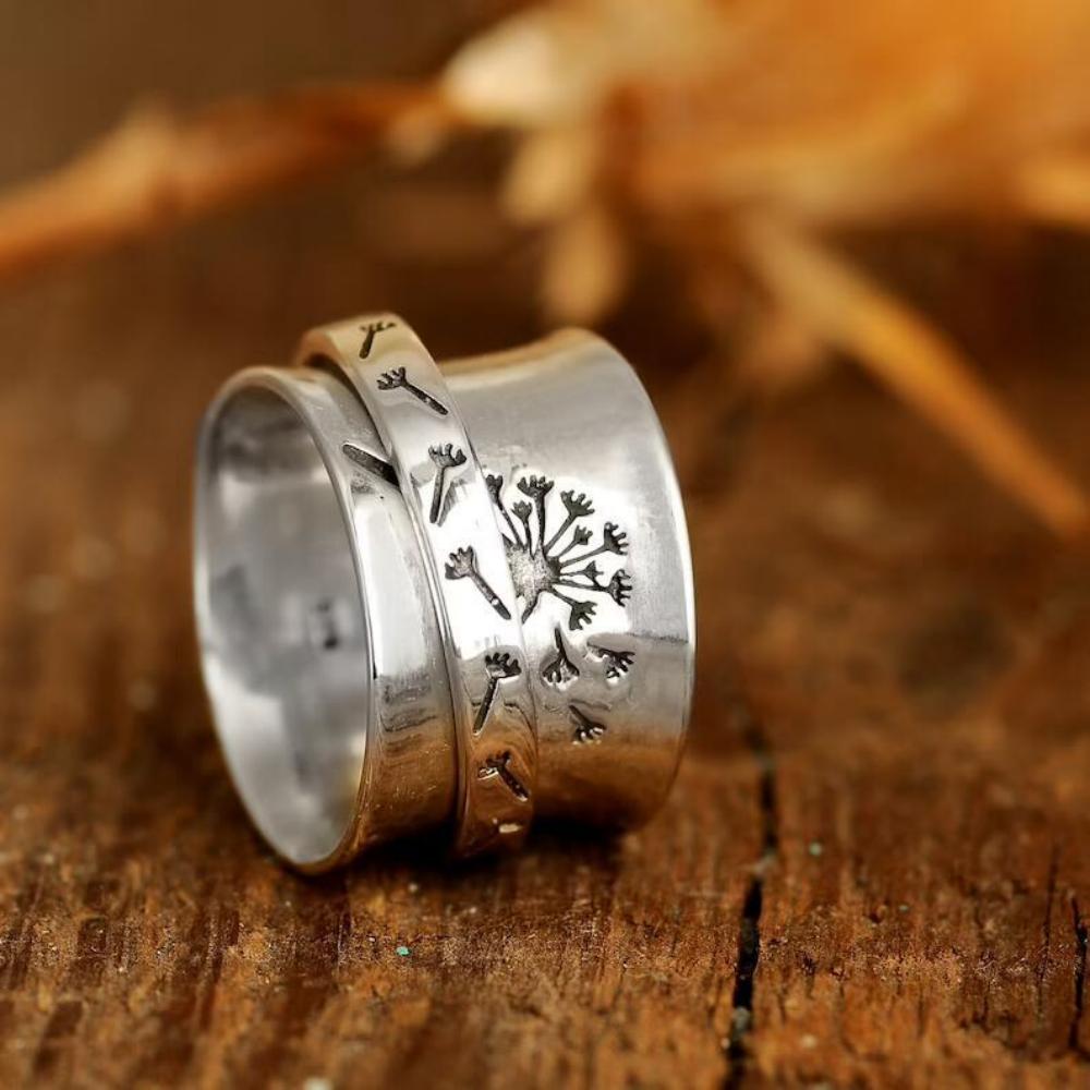 Fidget Anxiety Ring Vintage Dandelion Meditation Spinner Ring Gifts for Women Girls - soufeeluk