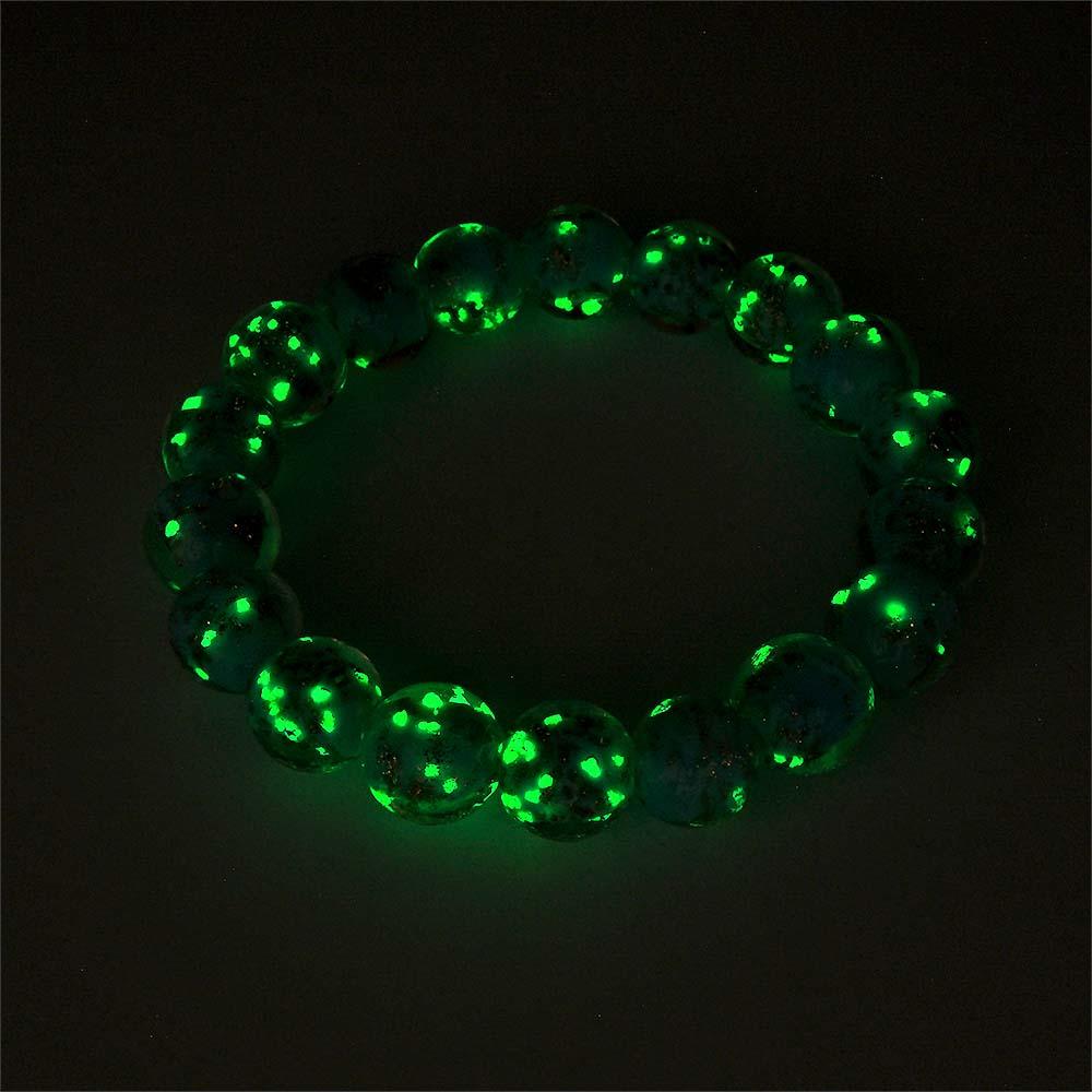 Blue-Green Firefly Glass Stretch Beaded Bracelet Glow in the Dark Luminous Bracelet - soufeeluk