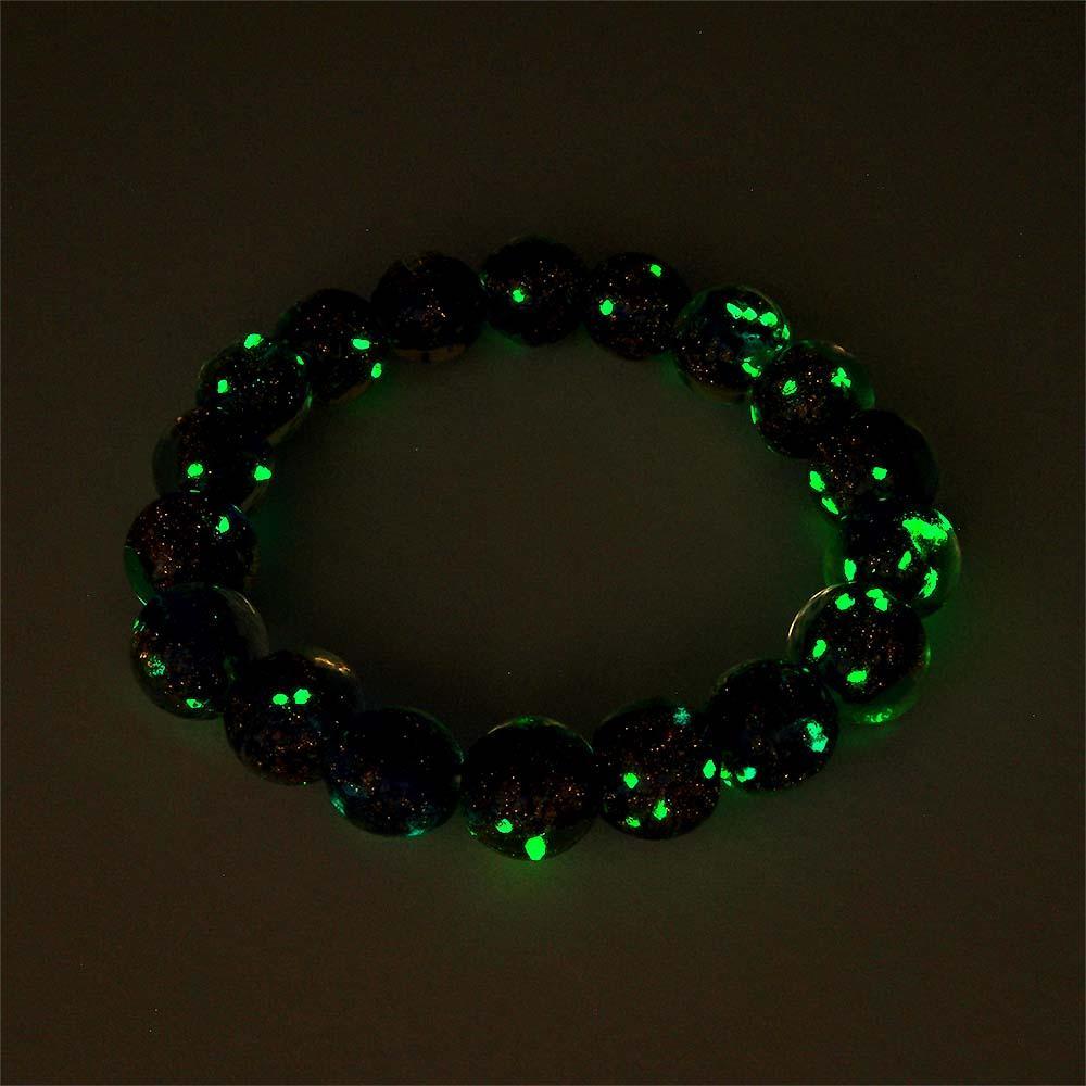 Dark Blue Firefly Glass Stretch Beaded Bracelet Glow in the Dark Luminous Bracelet - soufeeluk