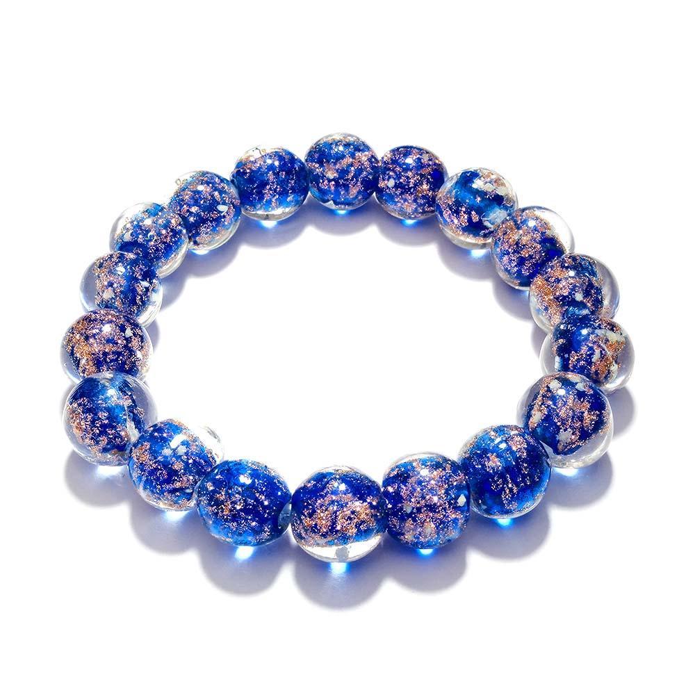 Dark Blue Firefly Glass Stretch Beaded Bracelet Glow in the Dark Luminous Bracelet - soufeeluk