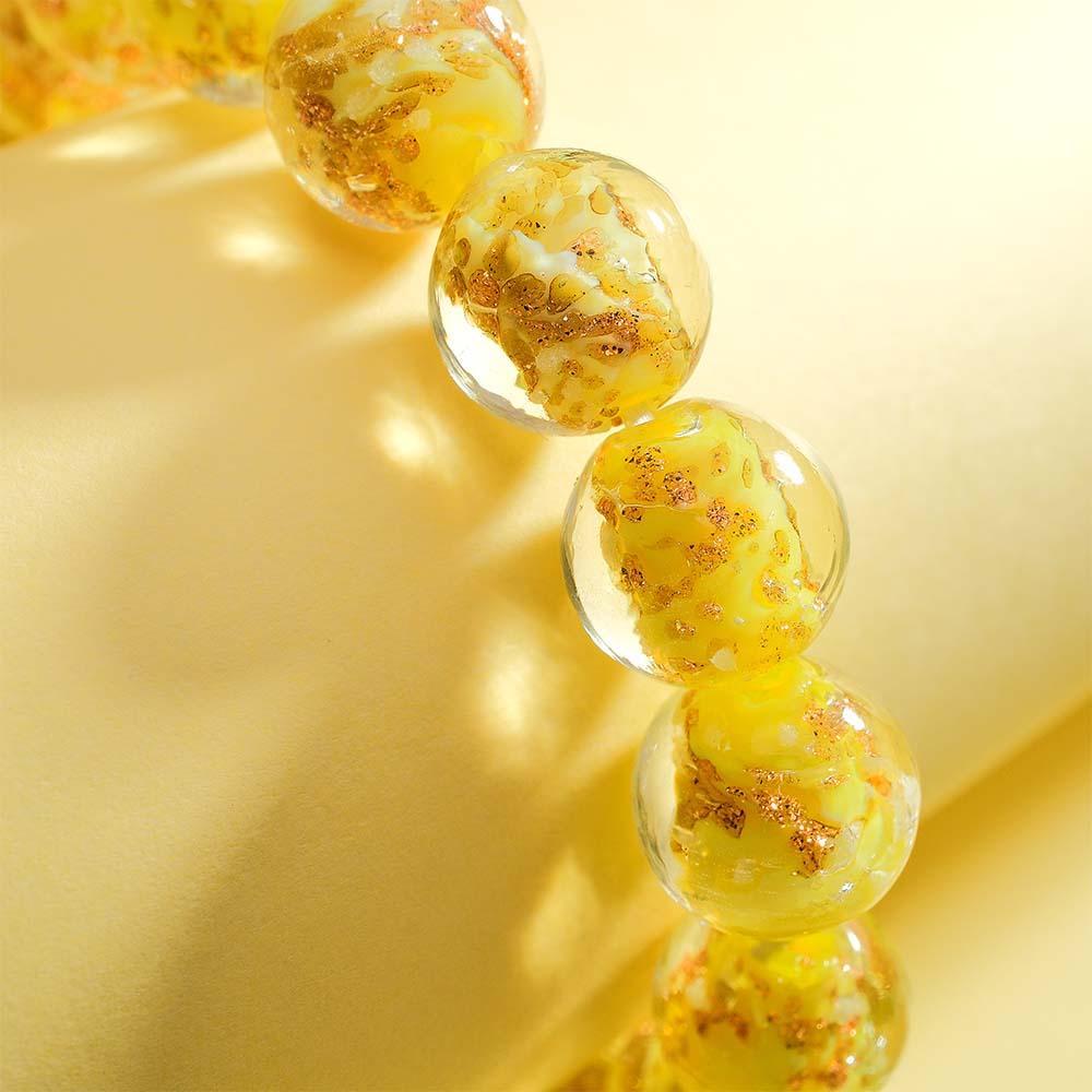 Yellow Firefly Glass Stretch Beaded Bracelet Glow in the Dark Luminous Bracelet - soufeeluk