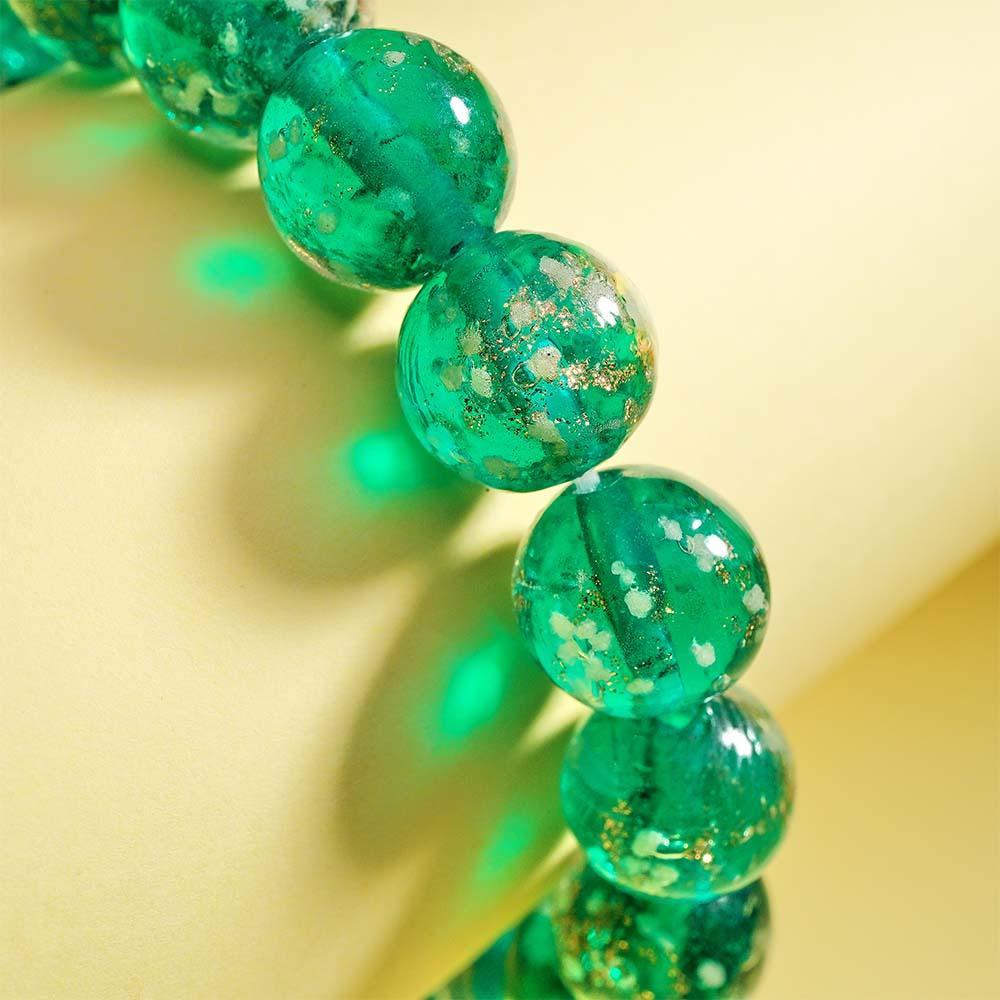 Peacock Green Firefly Glass Stretch Beaded Bracelet Glow in the Dark Luminous Bracelet - soufeeluk