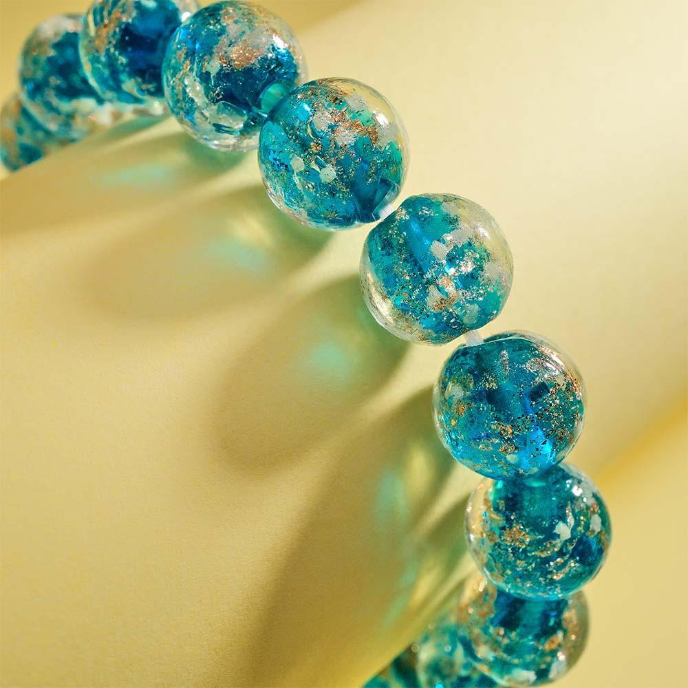Royal Blue Firefly Glass Stretch Beaded Bracelet Glow in the Dark Luminous Bracelet - soufeeluk