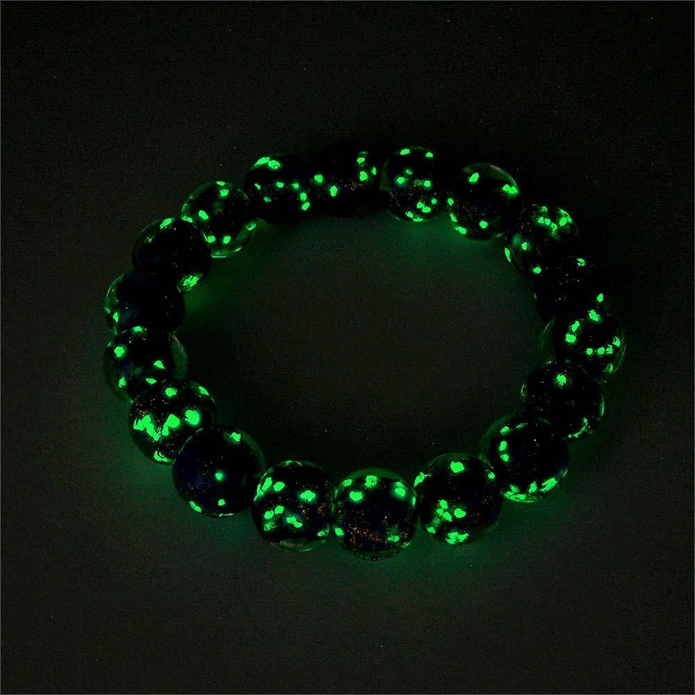 Cerulean Blue Firefly Glass Stretch Beaded Bracelet Glow in the Dark Luminous Bracelet - soufeeluk
