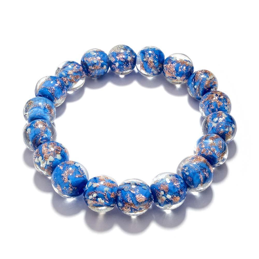 Cerulean Blue Firefly Glass Stretch Beaded Bracelet Glow in the Dark Luminous Bracelet - soufeeluk