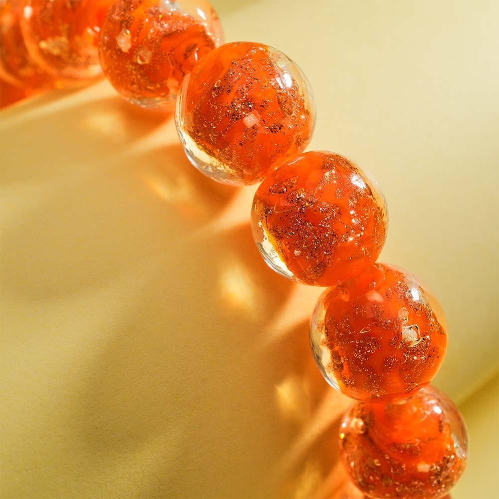 Orange Firefly Glass Stretch Beaded Bracelet Glow in the Dark Luminous Bracelet - soufeeluk
