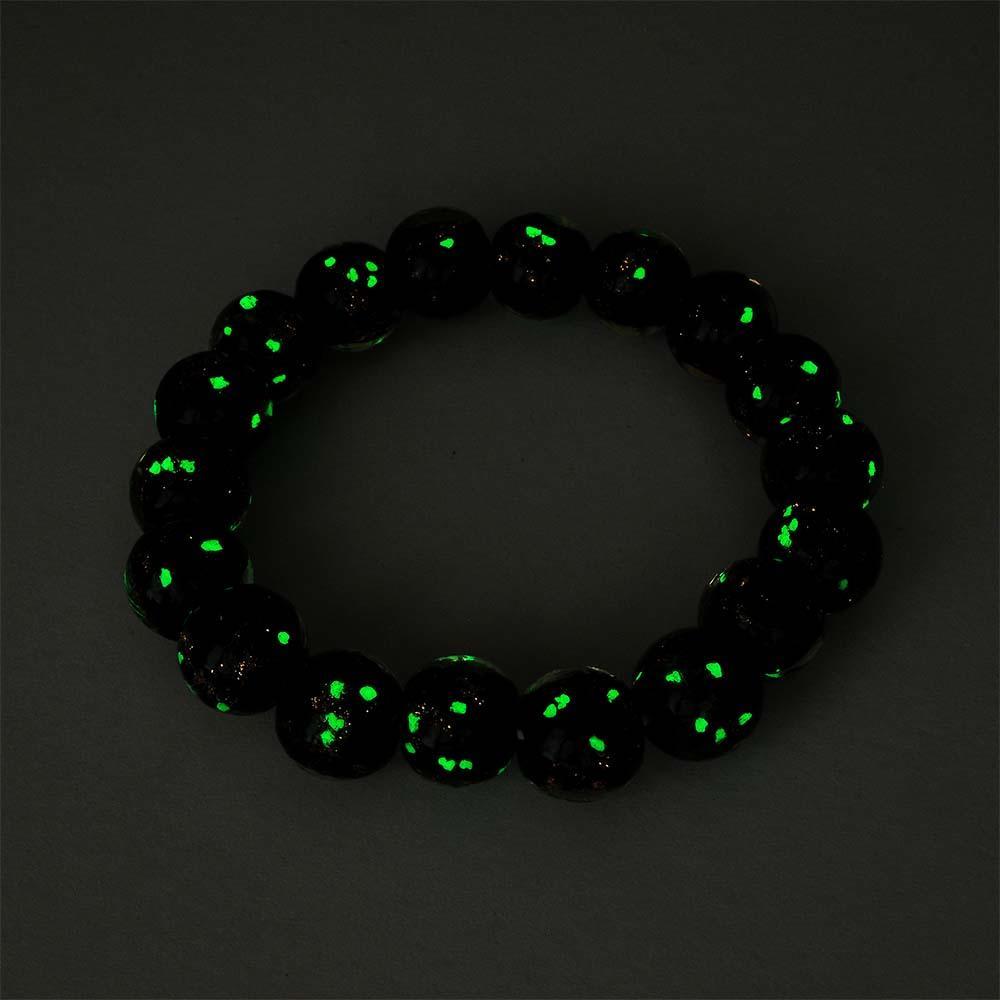 Black Firefly Glass Stretch Beaded Bracelet Glow in the Dark Luminous Bracelet - soufeeluk