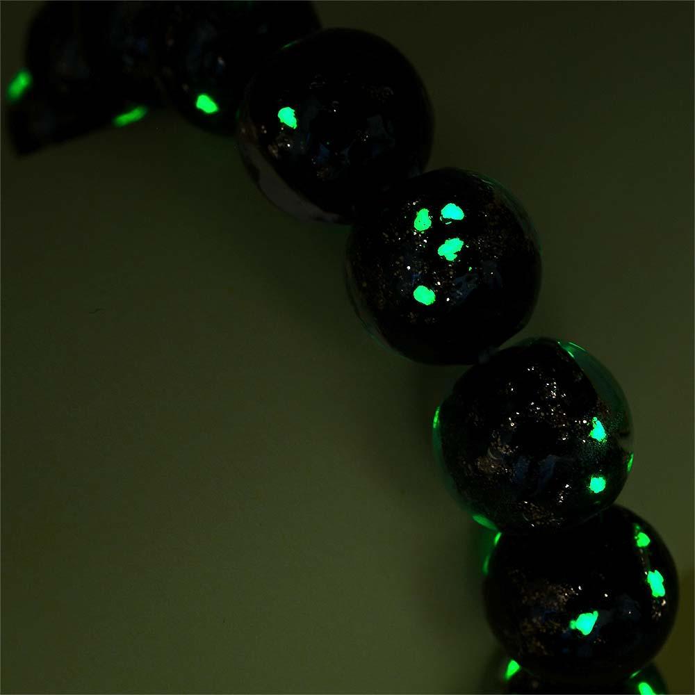 Black Firefly Glass Stretch Beaded Bracelet Glow in the Dark Luminous Bracelet - soufeeluk