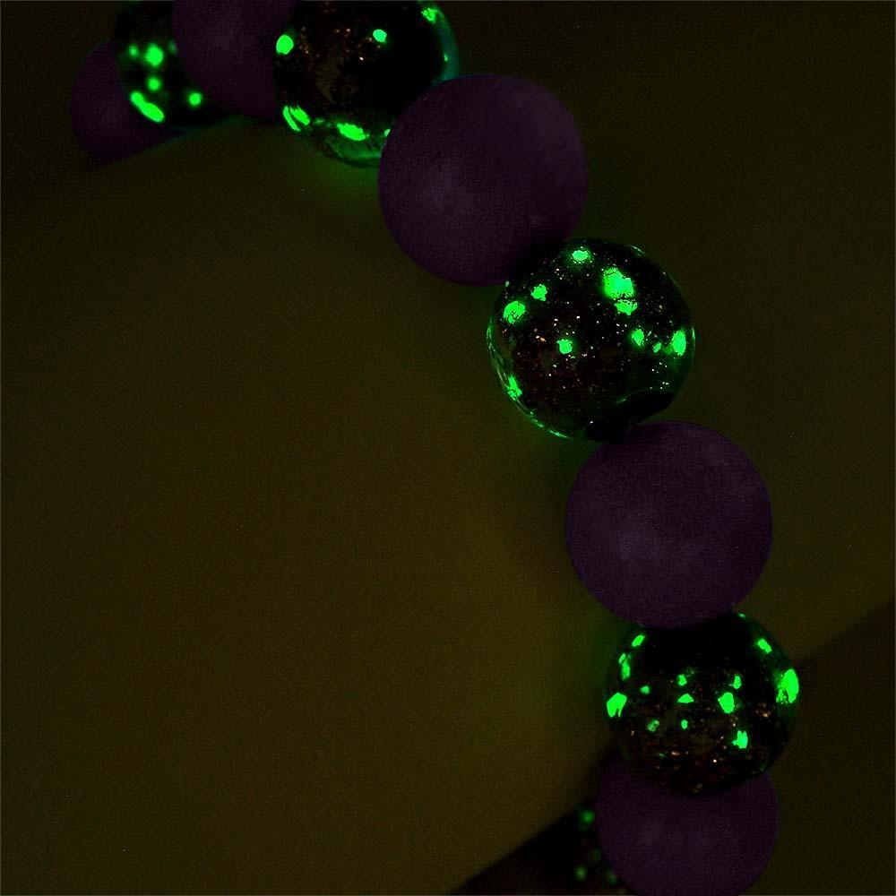 Purple Firefly Glass Stretch Beaded Bracelet Glow in the Dark Luminous Bracelet - soufeeluk