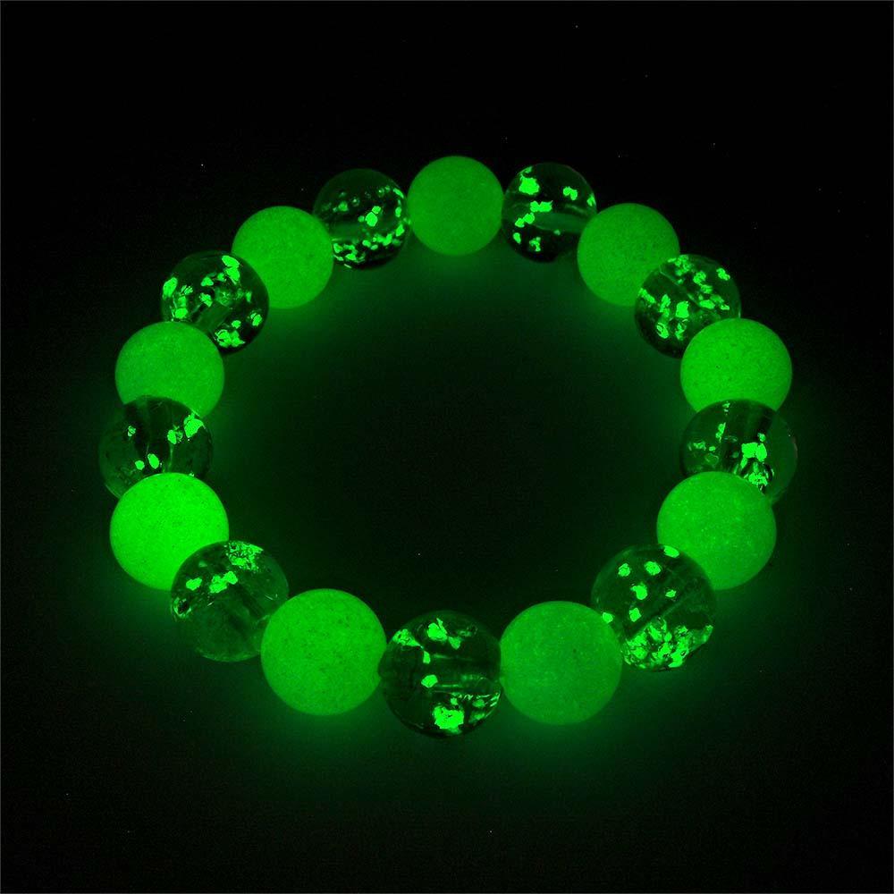 White Firefly Glass Stretch Beaded Bracelet Glow in the Dark Luminous Bracelet - soufeeluk