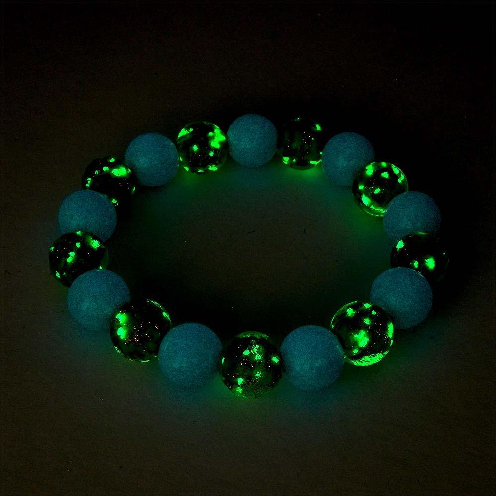 Army Green Firefly Glass Stretch Beaded Bracelet Glow in the Dark Luminous Bracelet - soufeeluk