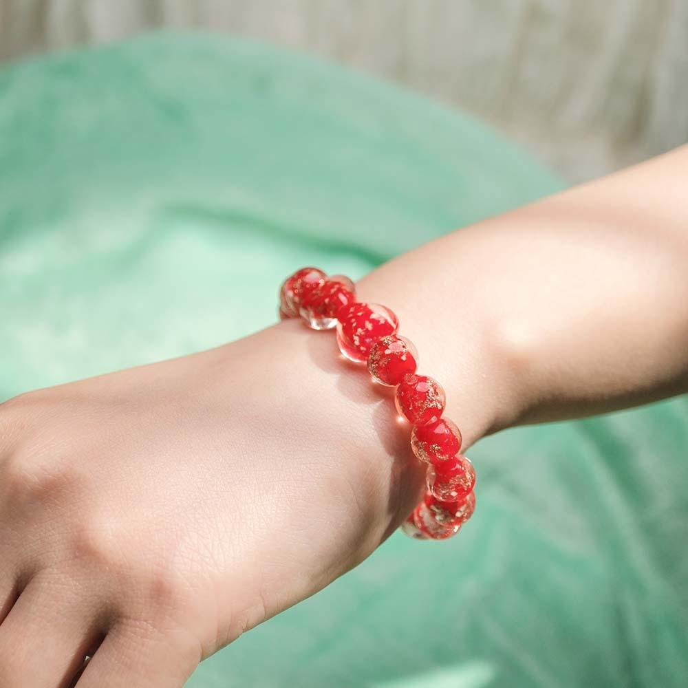 Red Heart-to-Heart Firefly Glass Stretch Beaded Bracelet Glow in the Dark Luminous Bracelet - soufeeluk