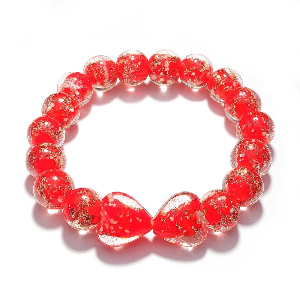 Red Heart-to-Heart Firefly Glass Stretch Beaded Bracelet Glow in the Dark Luminous Bracelet - soufeeluk
