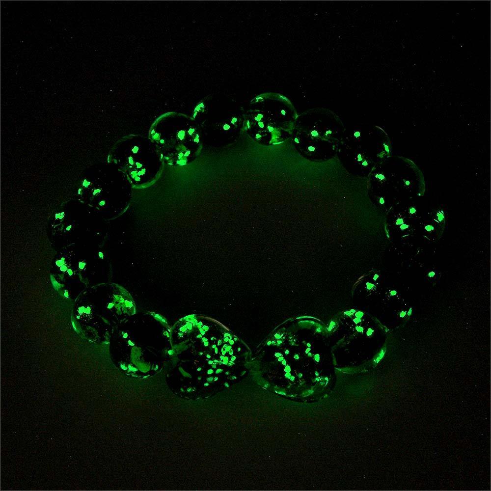 Grass Green Heart-to-Heart Firefly Glass Stretch Beaded Bracelet Glow in the Dark Luminous Bracelet - soufeeluk