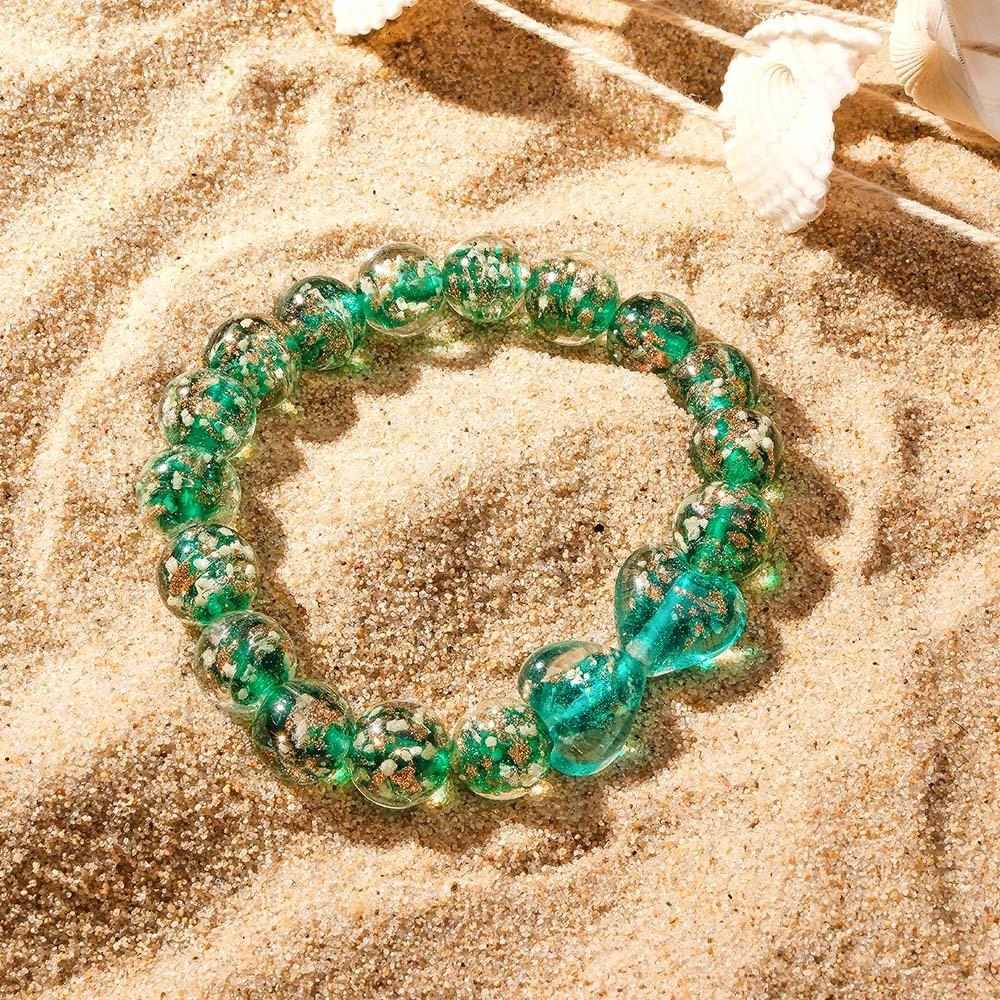 Lime Green Heart-to-Heart Firefly Glass Stretch Beaded Bracelet Glow in the Dark Luminous Bracelet - soufeeluk