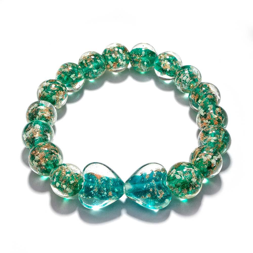 Lime Green Heart-to-Heart Firefly Glass Stretch Beaded Bracelet Glow in the Dark Luminous Bracelet - soufeeluk