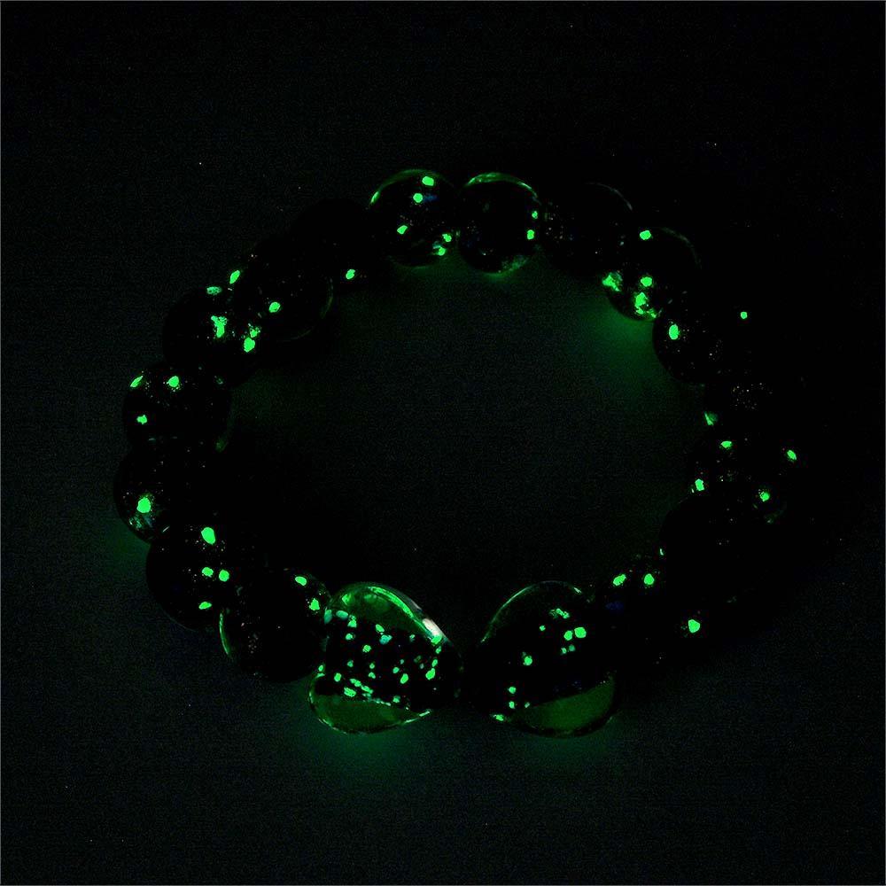 Dark Blue Heart-to-Heart Firefly Glass Stretch Beaded Bracelet Glow in the Dark Luminous Bracelet - soufeeluk