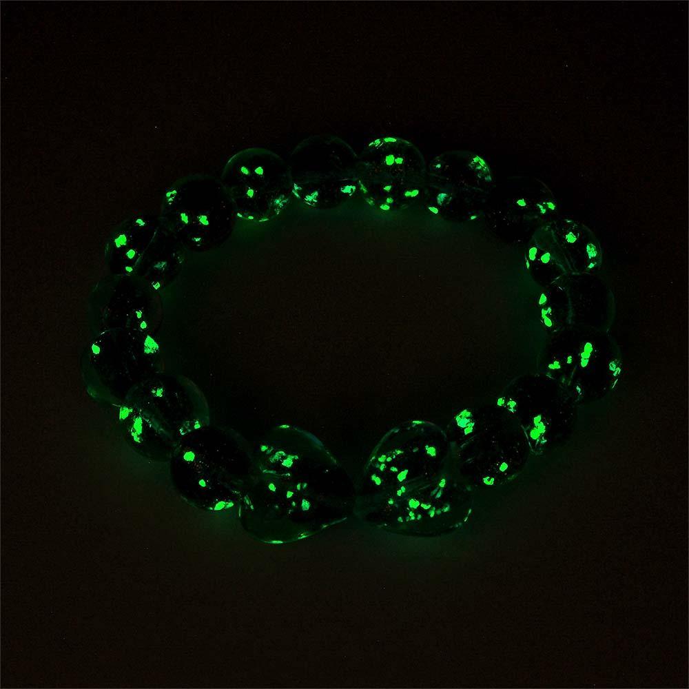 Navy Blue Heart-to-Heart Firefly Glass Stretch Beaded Bracelet Glow in the Dark Luminous Bracelet - soufeeluk