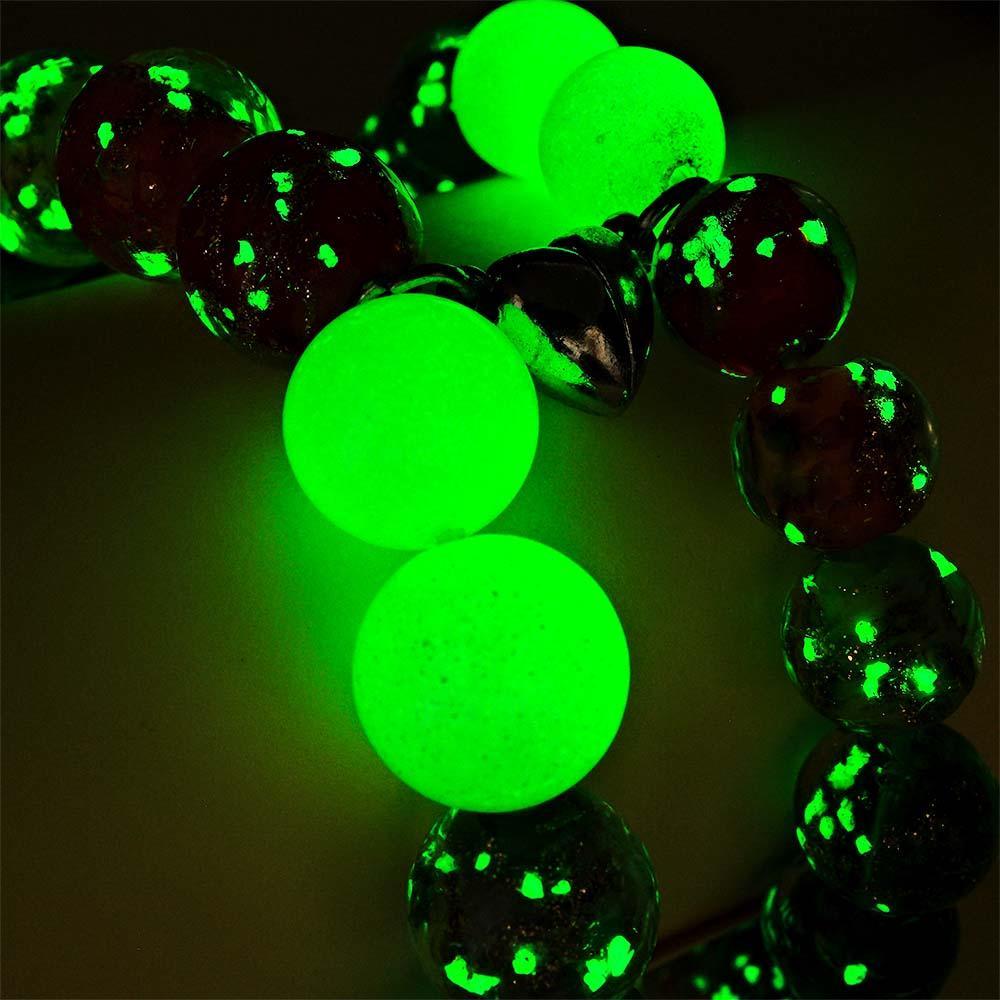Rainbow Couple's Firefly Glass Stretch Beaded Bracelet Glow in the Dark Luminous Bracelet - soufeeluk