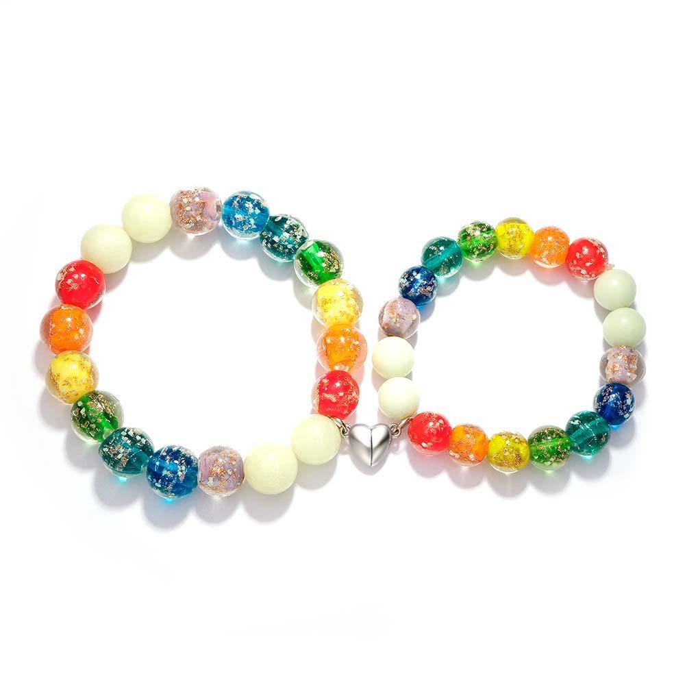 Rainbow Couple's Firefly Glass Stretch Beaded Bracelet Glow in the Dark Luminous Bracelet - soufeeluk