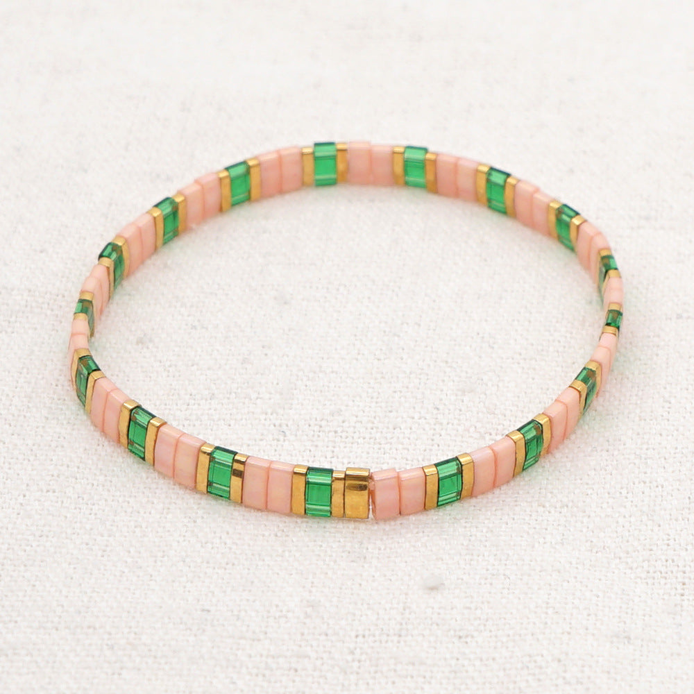 Tila Bead Bracelet Green and Pink Vintage Fashion Bracelets Gift - soufeeluk