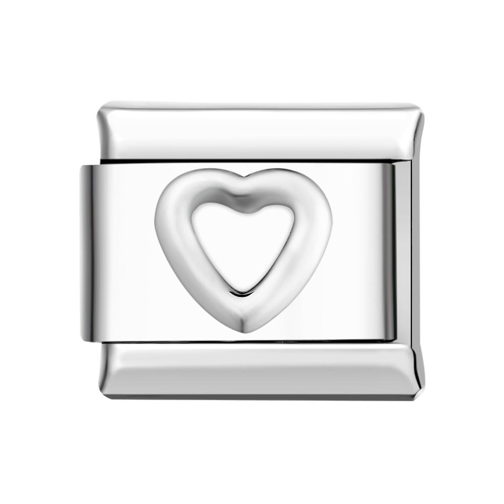Silver Rimmed Heart Italian Charm For Italian Charm Bracelets Composable Link - soufeeluk