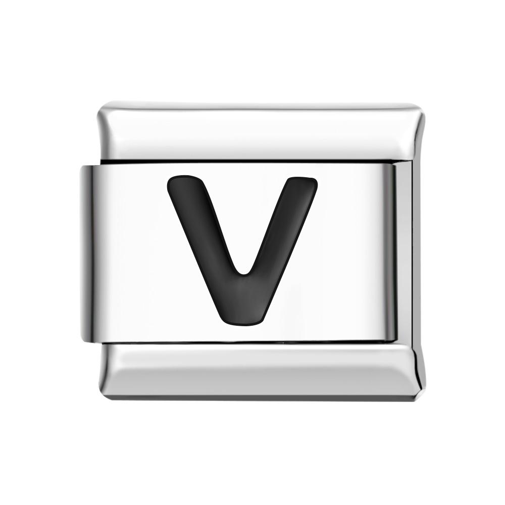 Alphabet V-Black Italian Charm For Italian Charm Bracelets Composable Link - soufeeluk