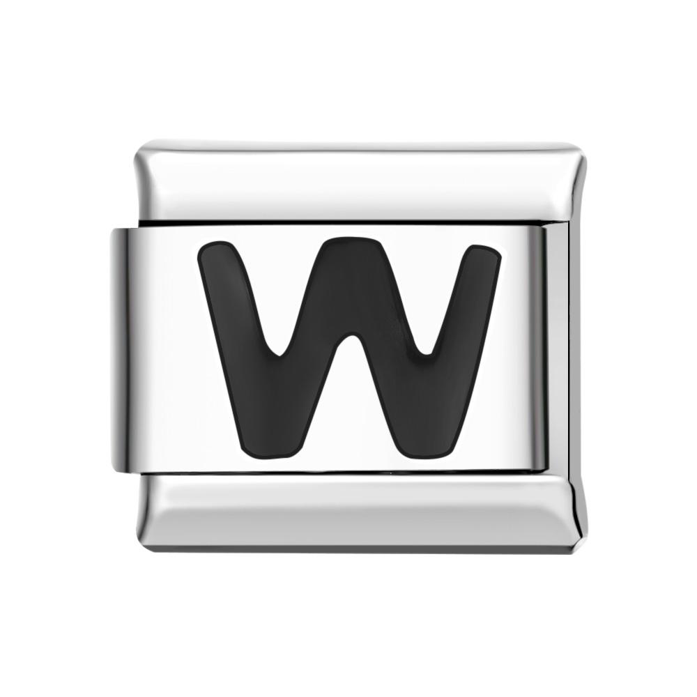 Alphabet W-Black Italian Charm For Italian Charm Bracelets Composable Link - soufeeluk