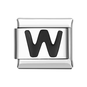 Alphabet W-Black Italian Charm For Italian Charm Bracelets Composable Link