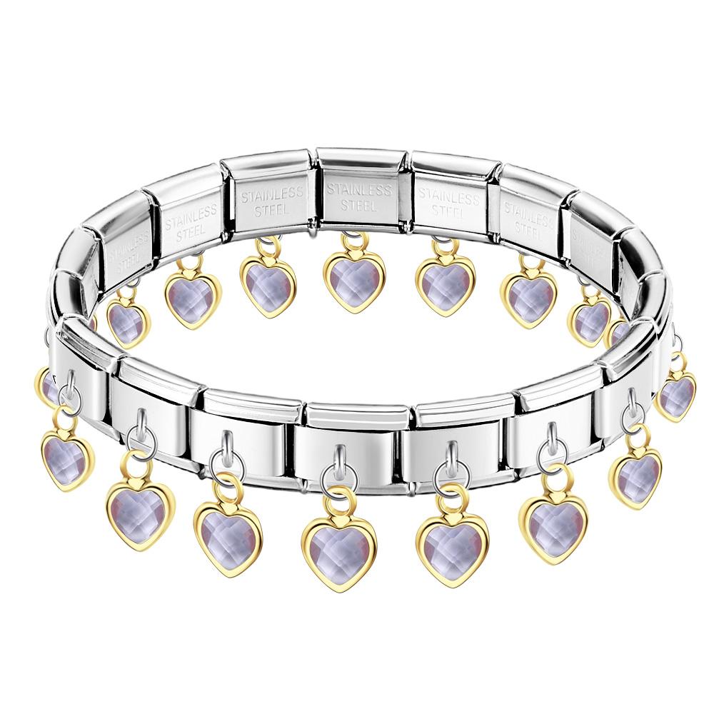 Purple Heart Dangle Vintage Italian Charm Bracelet - soufeeluk