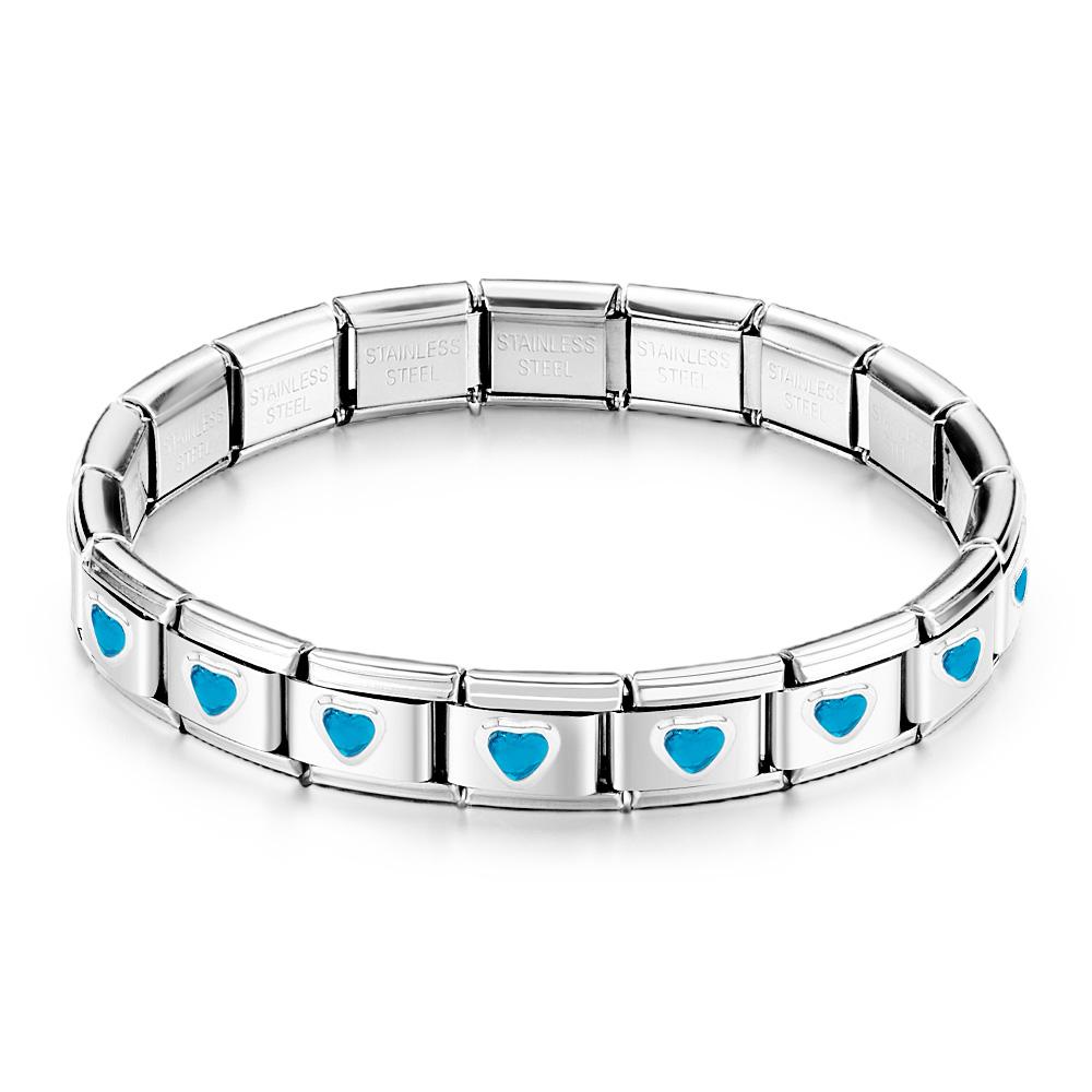 Lake Blue Heart Gem Vintage Italian Charm Bracelet - soufeeluk