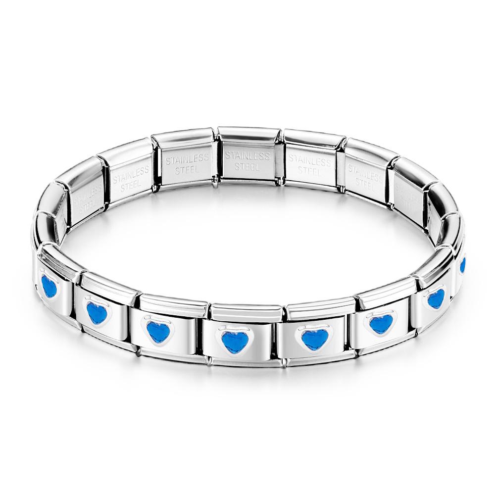 Sky Blue Heart Gem Vintage Italian Charm Bracelet - soufeeluk