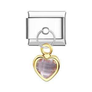 Pink Heart Hanging Charm Italian Charm For Italian Charm Bracelets Composable Link