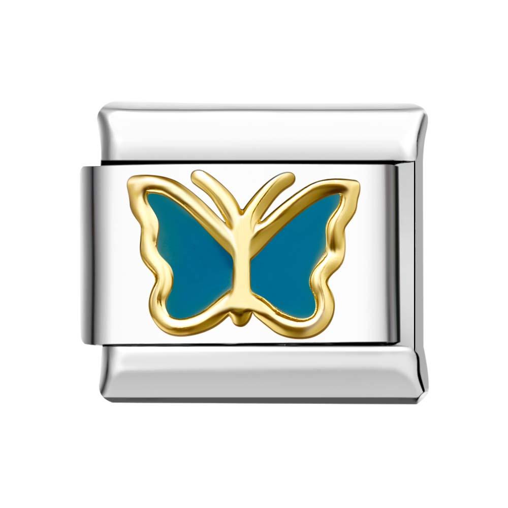 Gold Edge Butterfly - Blue Italian Charm For Italian Charm Bracelets Composable Link - soufeeluk