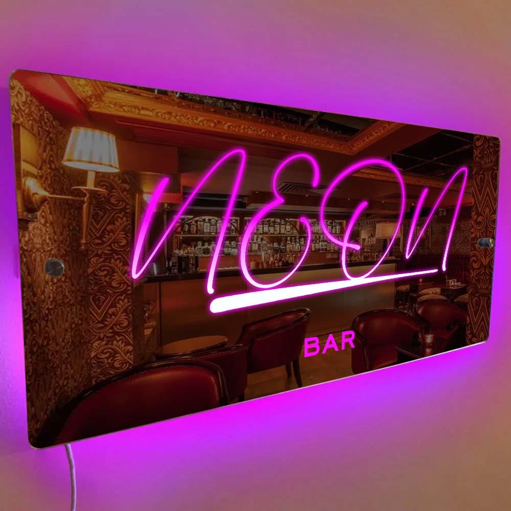 Custom Name Mirror Sign Custom Text Led Multi Color Light Up Wall Hanging Neon Signs Bar Decorative Lights Wall Decoration - soufeeluk