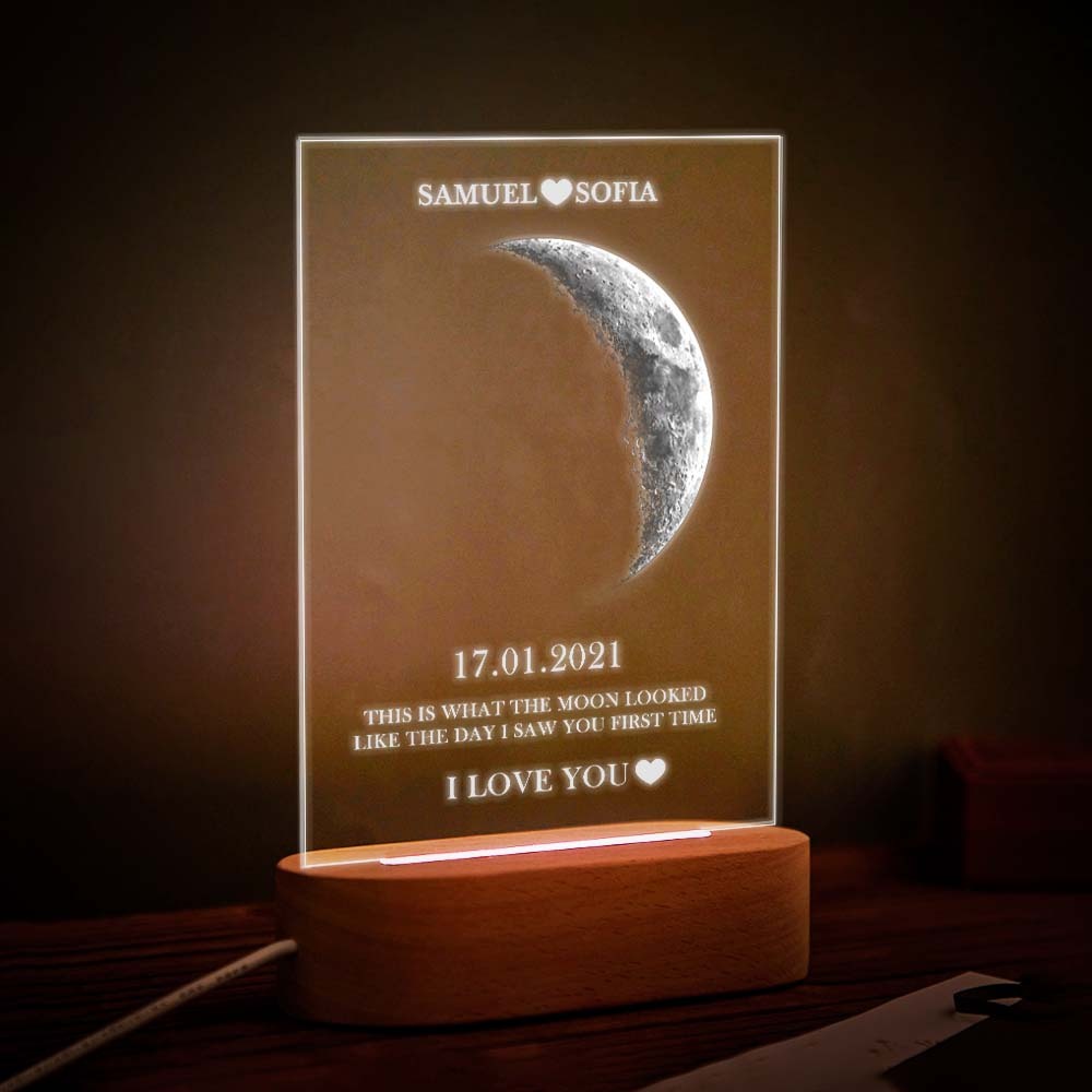Custom Moon Phase Lamp with Personalised Names Text Seven Color Light